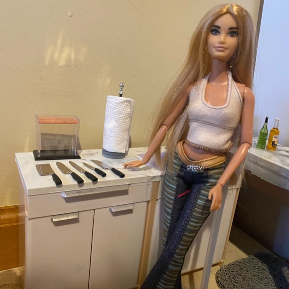 Barbie kitchen Accessory Butcher Block Knife 6 pc Set - Picture 4 of 11